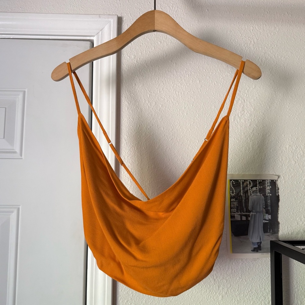 NWT INDAH Sunkist Orange‎ pumpkin viscose backless criss cross cropped tank top